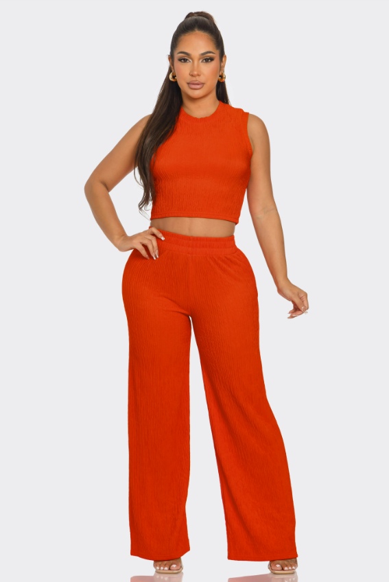 Summer Baesic Crinkle Pants set